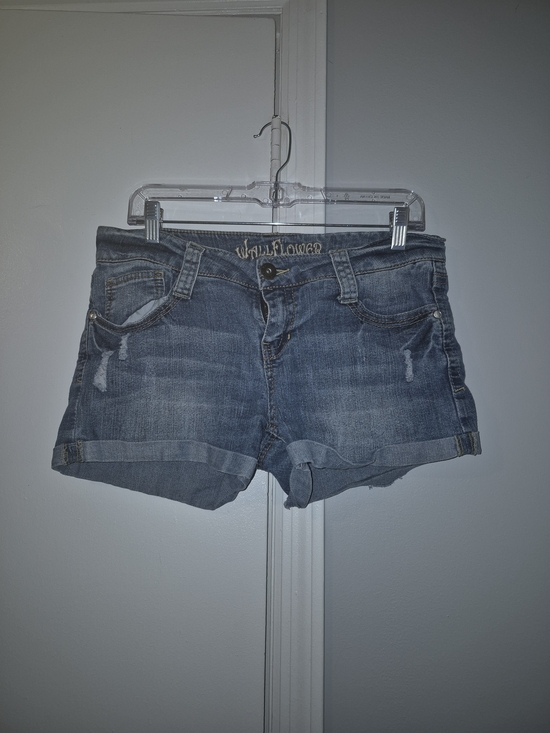 Wallflower Pants - Wallflower Women's Blue Denim Cuffed Shorts Size Juniors 11 Y2K Style Low Rise